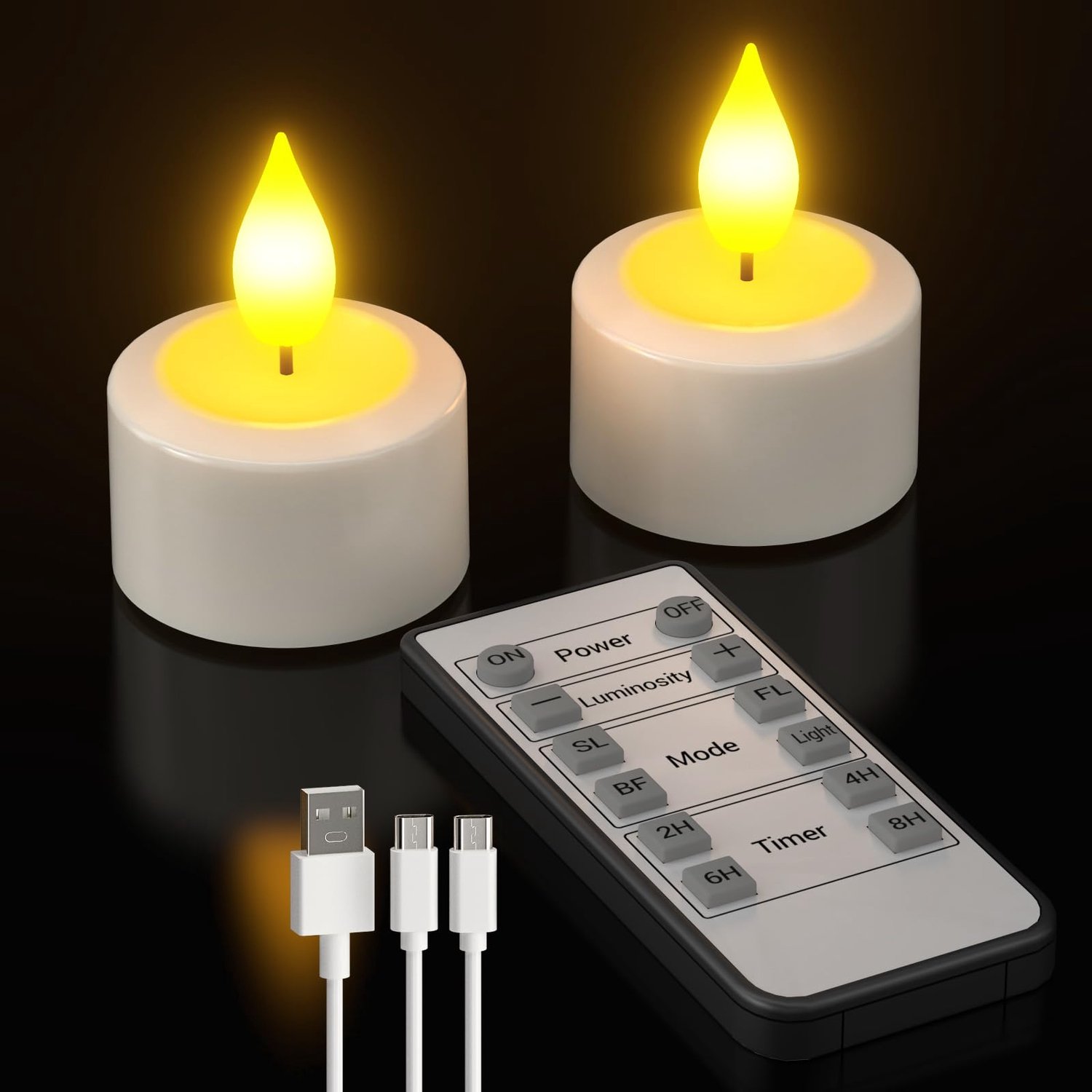 Oplaadbare LED Theelichten Set – Elektrische Valse Kaarsen met Realistisch Flikkerlicht en Afstandsbediening – 6 Stuks