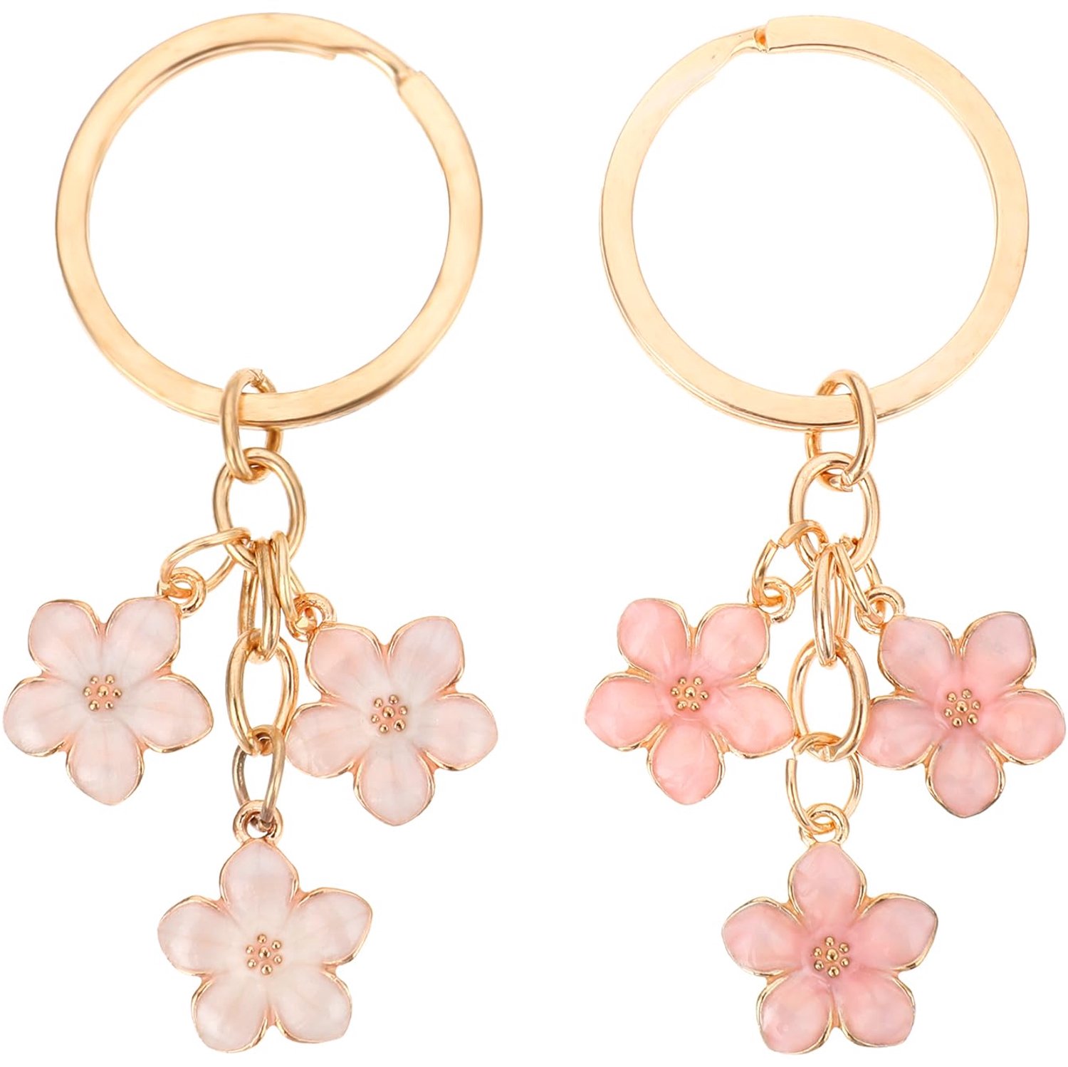 Sleutelhanger – Set van 2 Schattige Gouden Bloem Tashelhangers – Stijlvolle Auto Accessoire en Cadeau voor Dames