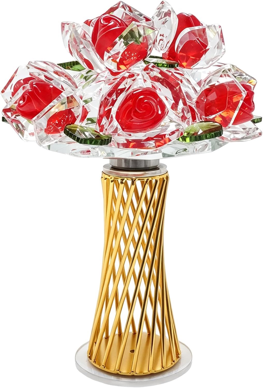Kristallen rozenboeket - elegant rood - 360° roterend - perfect voor woon- en kantoordecoratie - m-winkel