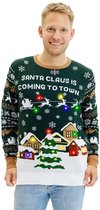 Happy Seasons Foute Kersttrui met Lichtjes - Dames & Heren - Lampjes - Christmas Sweater LED - Mannen & Vrouwen "Santa Claus is Coming to Town" Maat 2XL/3XL