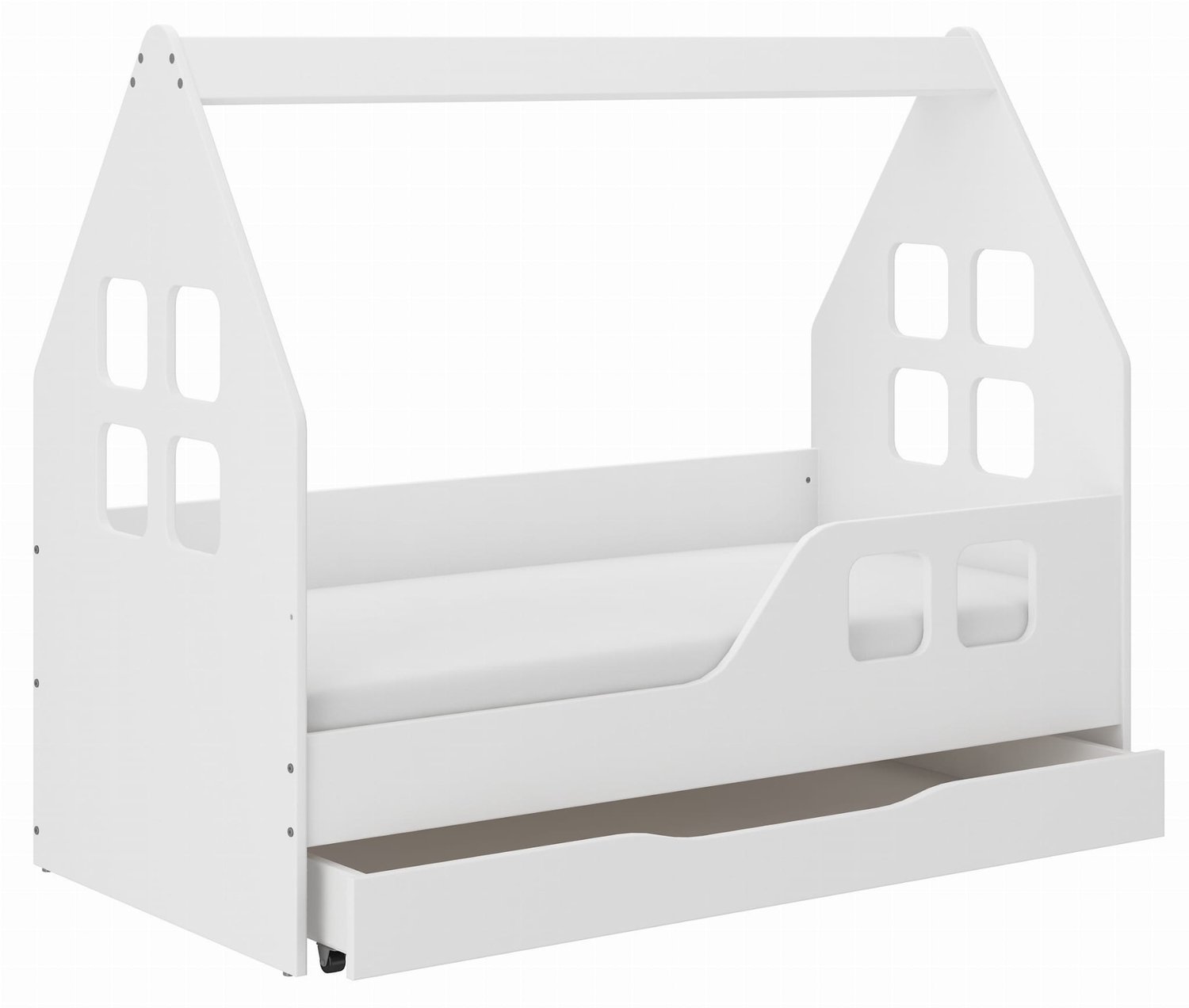 Wooden Toys Huisbed - Kinderbed met lade - Matras inbegrepen - 140 x 70 cm wit