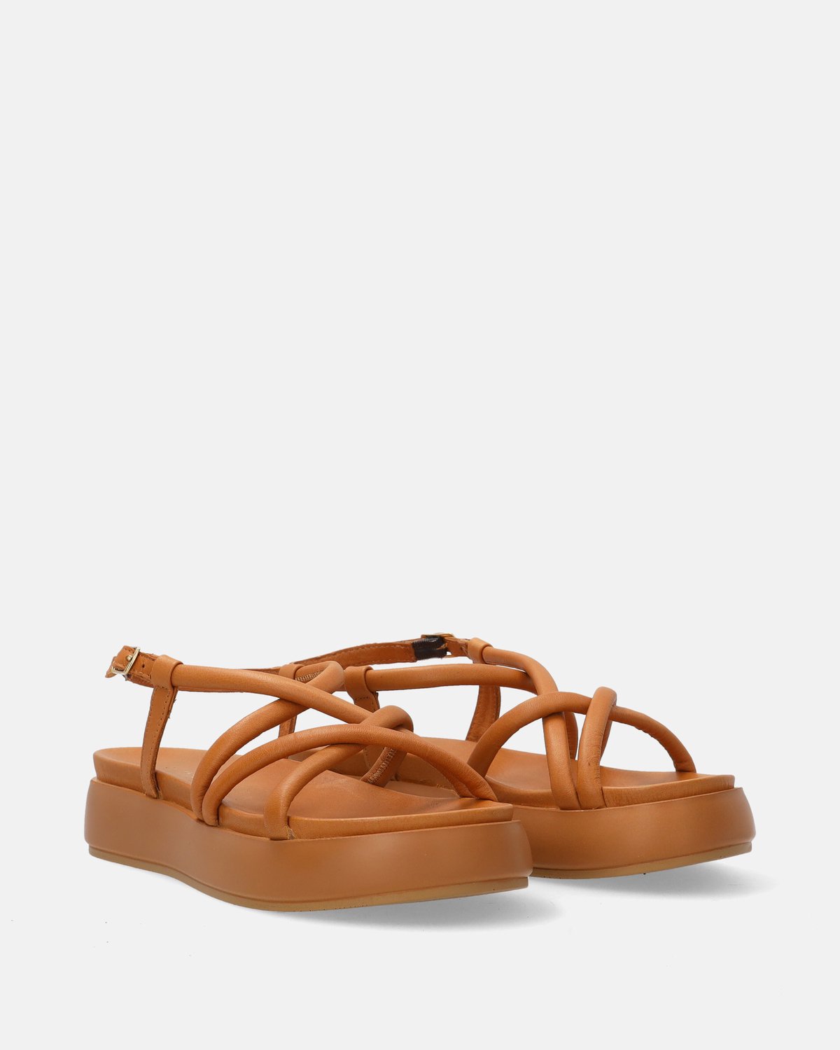 Bruine damessandalen - Leren sandalen - Gevlochten bandjes - Maat 40