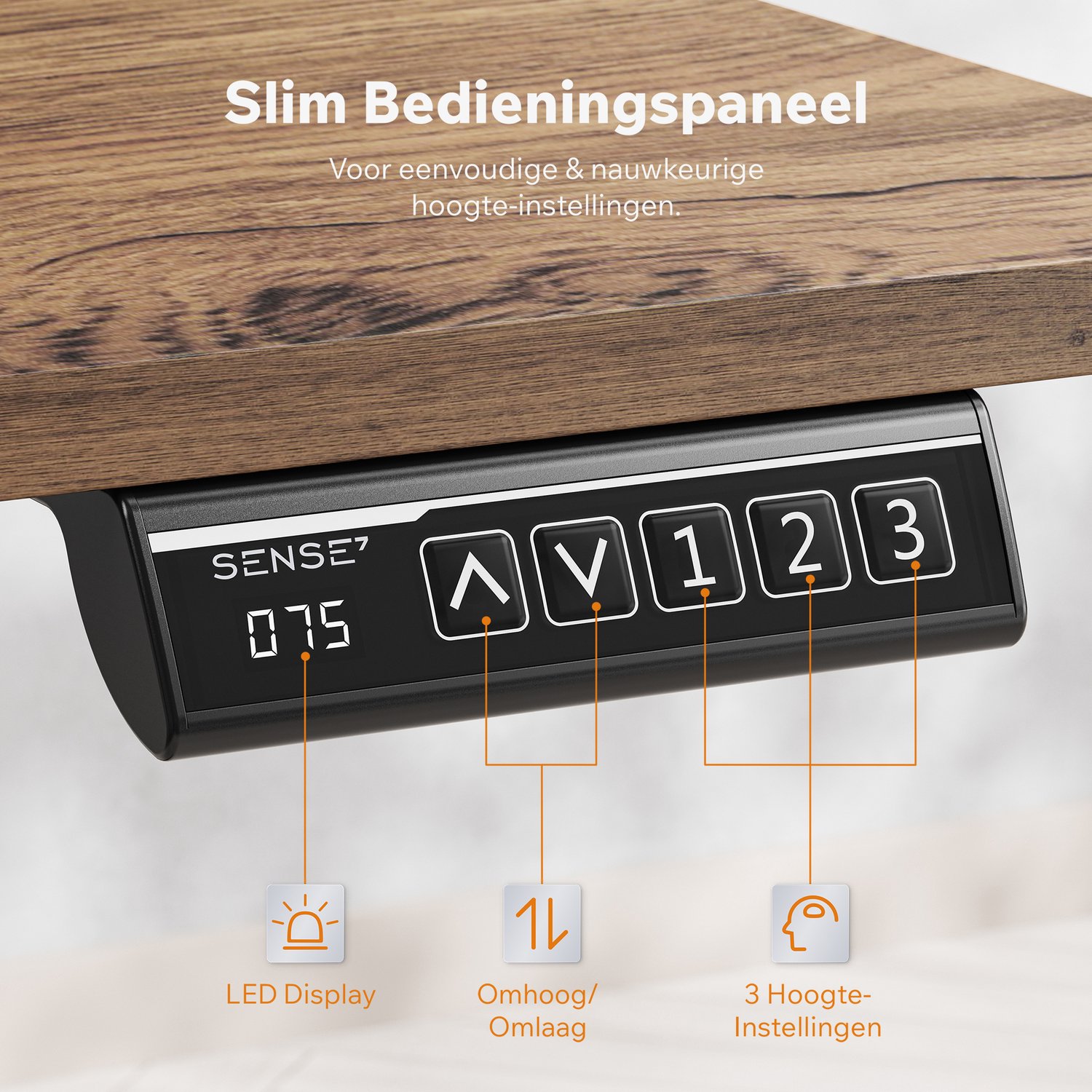 SENSE7 NOJO LIGHT - Elektrisch Verstelbaar Bureau - 100x60 cm - Geheugenfunctie - Zit Sta Bureau - Computertafel - Donkerbruin thumbnail 2