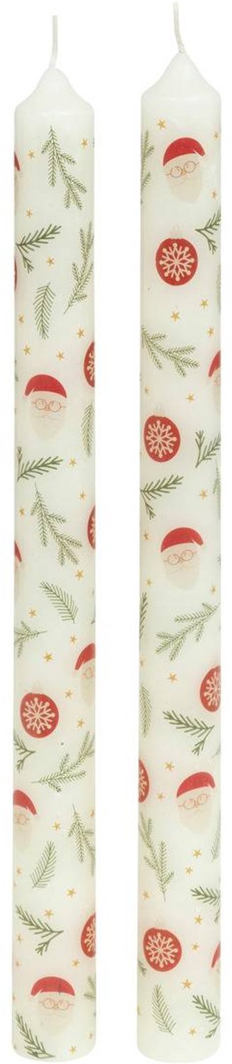 Feeric lights & Christmas Set van 2 staafkaarsen met kerstmanprint, 140 g Blanc