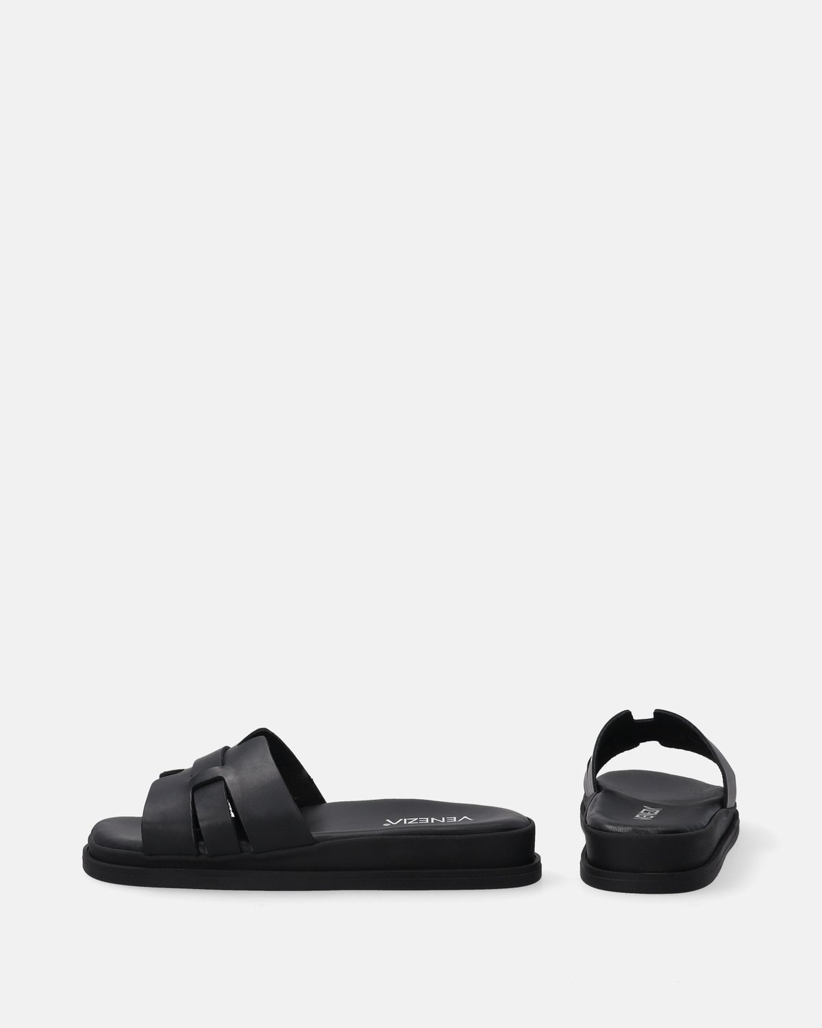 Zwarte leren slippers met uitsparingen - Maat 38