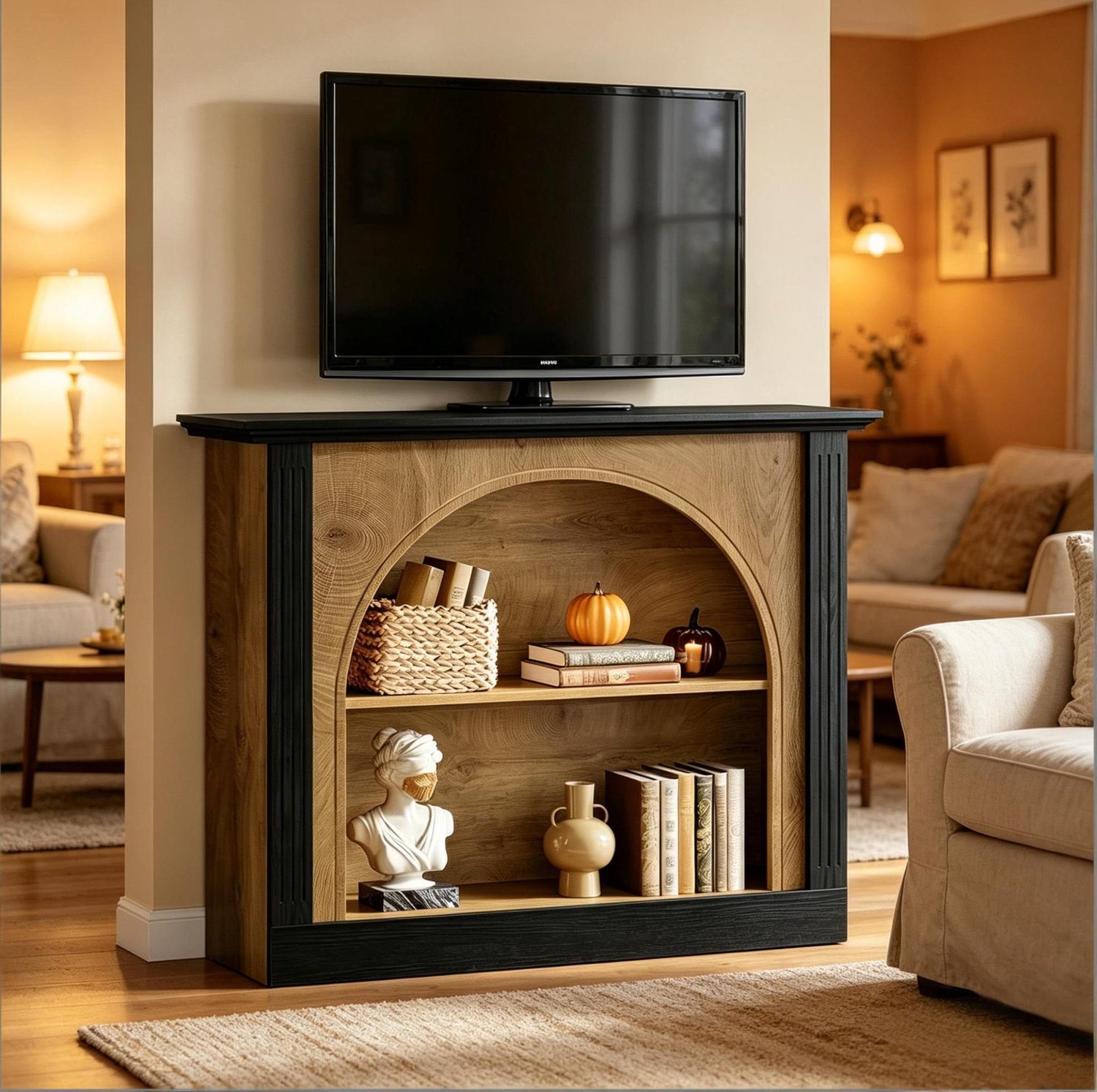 CHICFURN Sidetable - Drie niveaus - Opbergruimte - Halfopen - Zwart rustiek