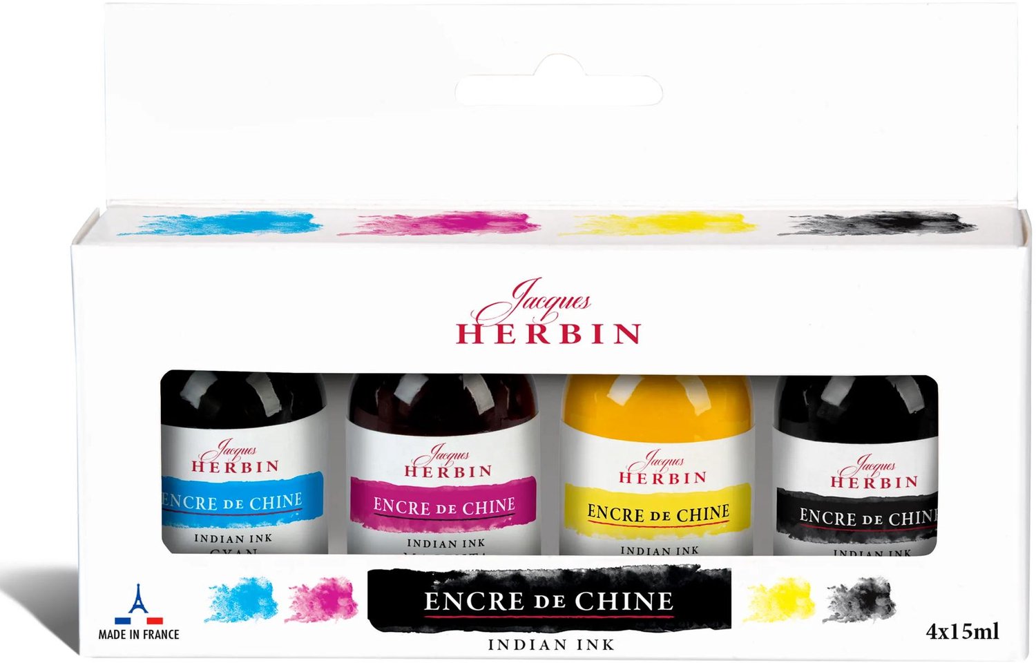 Jacques Herbin Oostindische Inkt – Chinese Inkt – Starterset - 4 x 15 ml