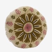 Madam Stoltz - Suzani Geborduurd Fluwelen Kussen – Rond – 50 cm