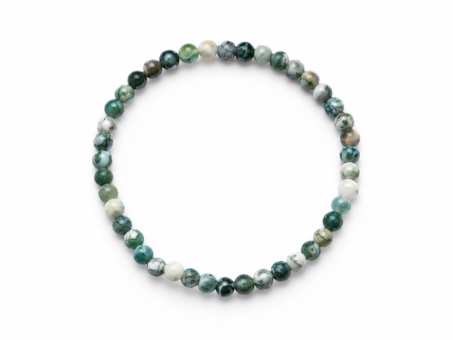 Boomagaat Armband 16 cm – Natuurlijke Edelsteen Armband met 4 mm Kralen – Groen Wit edelsteen – Elastische Kralenarmband – Edelstenen Sieraad Dames en Heren – Boomagaat - Natuursteen – Dames & Heren armband – Armband met kleine kralen – Fijne armband