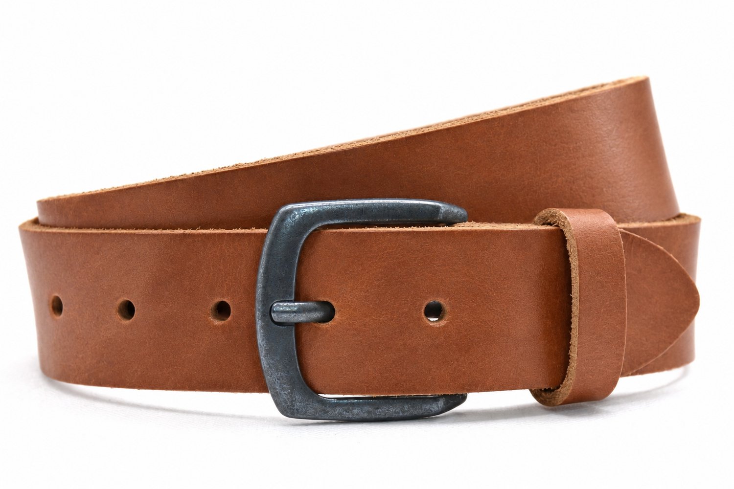 Timbelt leren riem cognac - 100% nerfleder - Heren riem / dames riem - jeansriem met zwarte gesp - Riemmaat 105 - totale lengte riem 120 cm | Nikkelvrije gesp