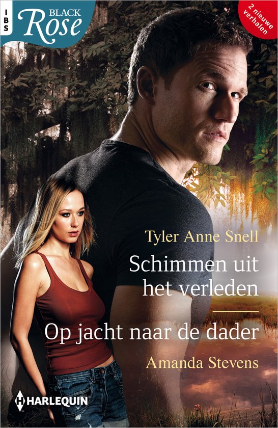 Couverture du livre Black Rose montrant un homme et une femme devant un marais, intitulée Schimmen uit het verleden.