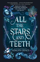 Boekomslag van All the Stars and Teeth met illustraties van een schedel, zwaarden, een zeemeerminstaart en een schip.