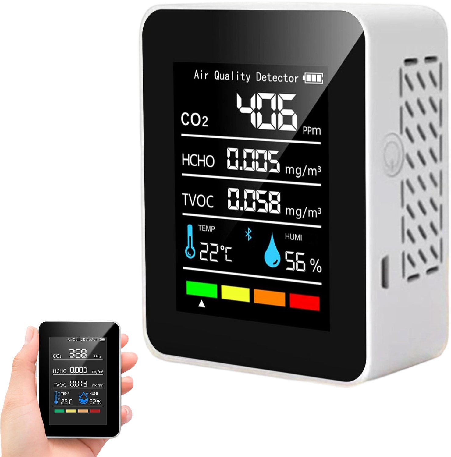 OKWISH Luchtkwaliteitsmeter - CO2 Gasdetectie - Voor Binnengebruik Met Alarm - 70 X 35 X 90 mm - Abs - Wit