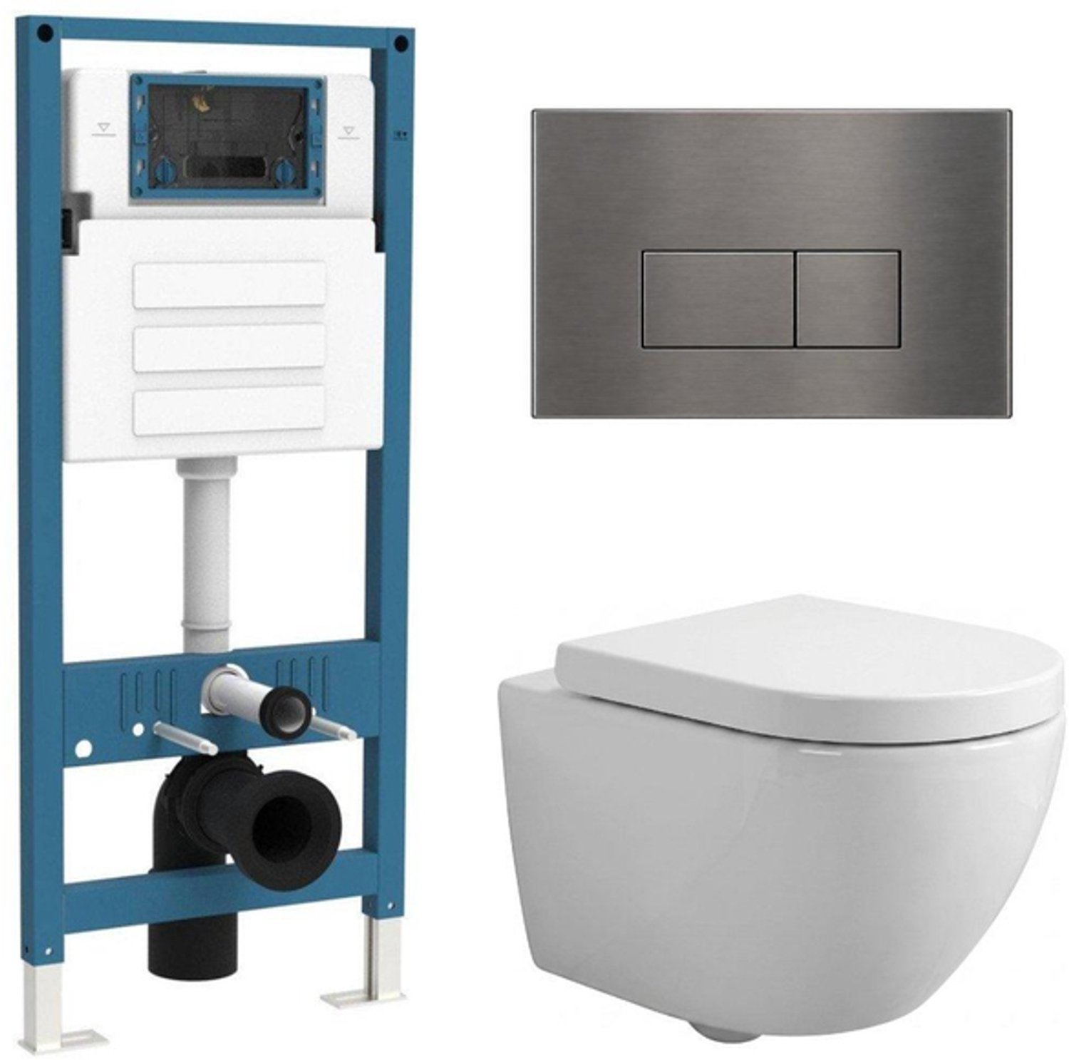 QeramiQ Dely Swirl Compact Toiletset - inbouwreservoir QeramiQ flush - 25mm zitting - metalen bedieningsplaat messing geborsteld (goud) - rechthoekige knoppen - glans wit