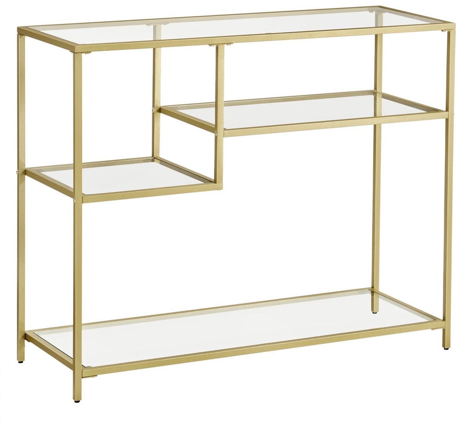 Klarven Consoletafel Glas Goud - Met Planken - Metalen Frame - Voor Hal, Woonkamer en Kantoor
