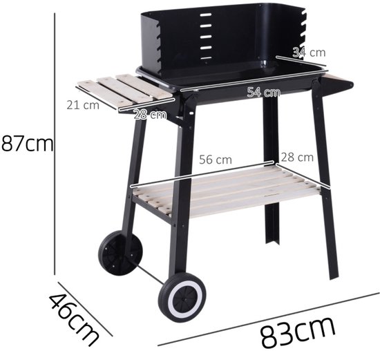 Barbecue - oven - houtskooloven - verstelbare hoogte - met standaard - met wielen - makkelijk schoon te maken - hittebestendig - outdoor accessoire - geschikt voor barbecue, tuin, picknick (zwart, 87*83cm) — afbeelding 5