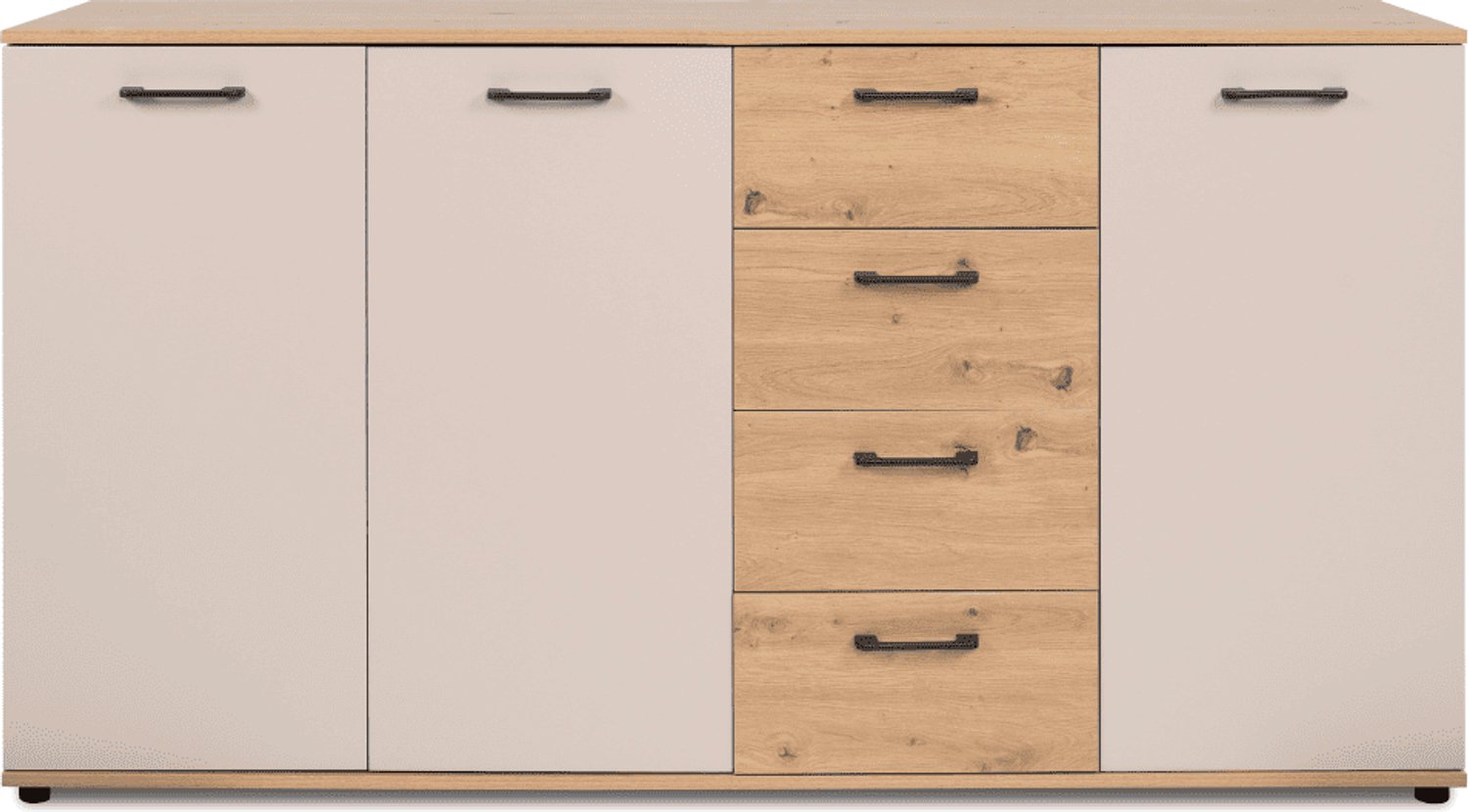 CaliCosy Dressoir met 3 deuren en 4 lades in eiken- en kasjmierlook L160 cm - LINO Houtlook