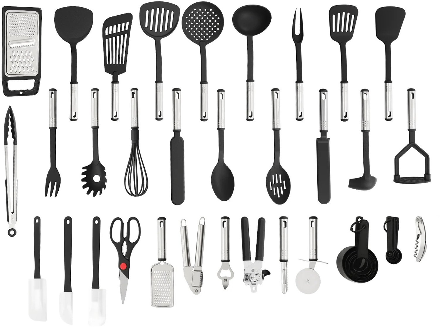 Sellino Keukengerei set - 40-Delige Keukenset - Compleet, Hittebestendig - Krasvriendelijk - Zwart/Zilverkleurig