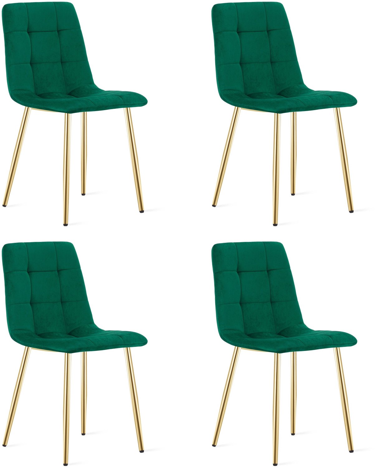 LEOBERT KARA Eetkamerstoelen – Set van 4 – Groen Velvet – Goudkleurige Metalen Poten – Comfortabele Ergonomische Zitting – Modern Design – Velvet Stoel voor Woonkamer, Keuken en Eetkamer – Max. 110 kg per Stoel