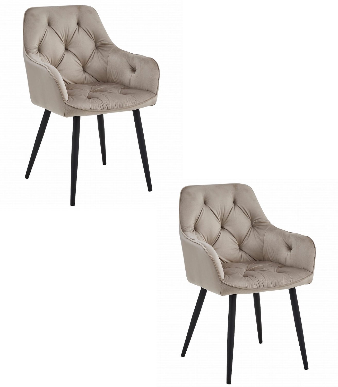 LEOBERT JORK Eetkamerstoelen – Set van 2 – Beige Velvet – Zwarte Metalen Poten – Met Armleuningen – Comfortabele Gestoffeerde Zitting – Scandinavisch Design – Velvet Stoel voor Woonkamer, Keuken en Eetkamer – Max. 110 kg per Stoel