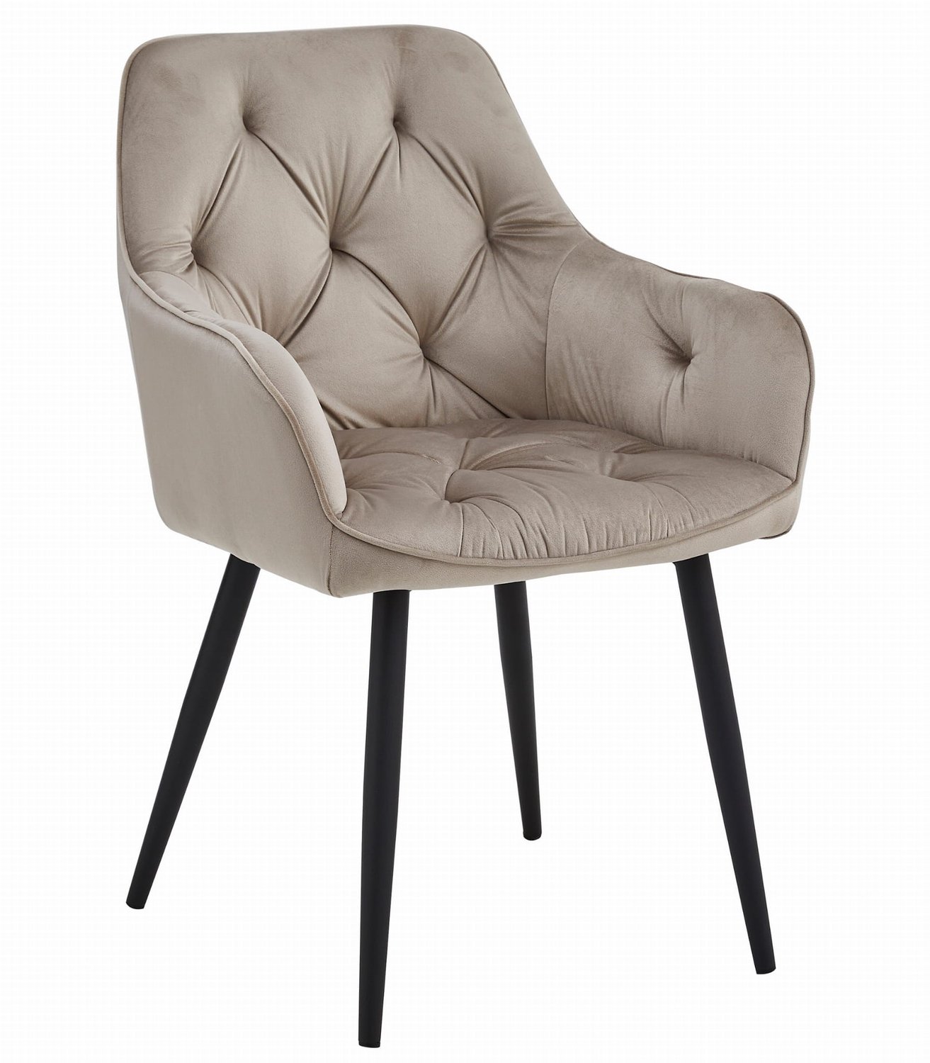 LEOBERT JORK Eetkamerstoel – Beige Velvet – Zwarte Metalen Poten – Met Armleuningen – Comfortabele Gestoffeerde Zitting – Scandinavisch Design – Velvet Stoel voor Woonkamer, Keuken en Eetkamer – Max. 110 kg