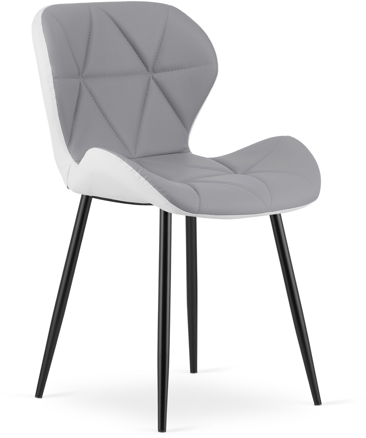 Oskar MANGO Eetkamerstoel – Grijs/Wit Kunstleer – Zwarte Metalen Poten – Comfortabele Gestoffeerde Zitting – Modern Design – Voor Woonkamer, Keuken en Eetkamer – Max. 110 kg
