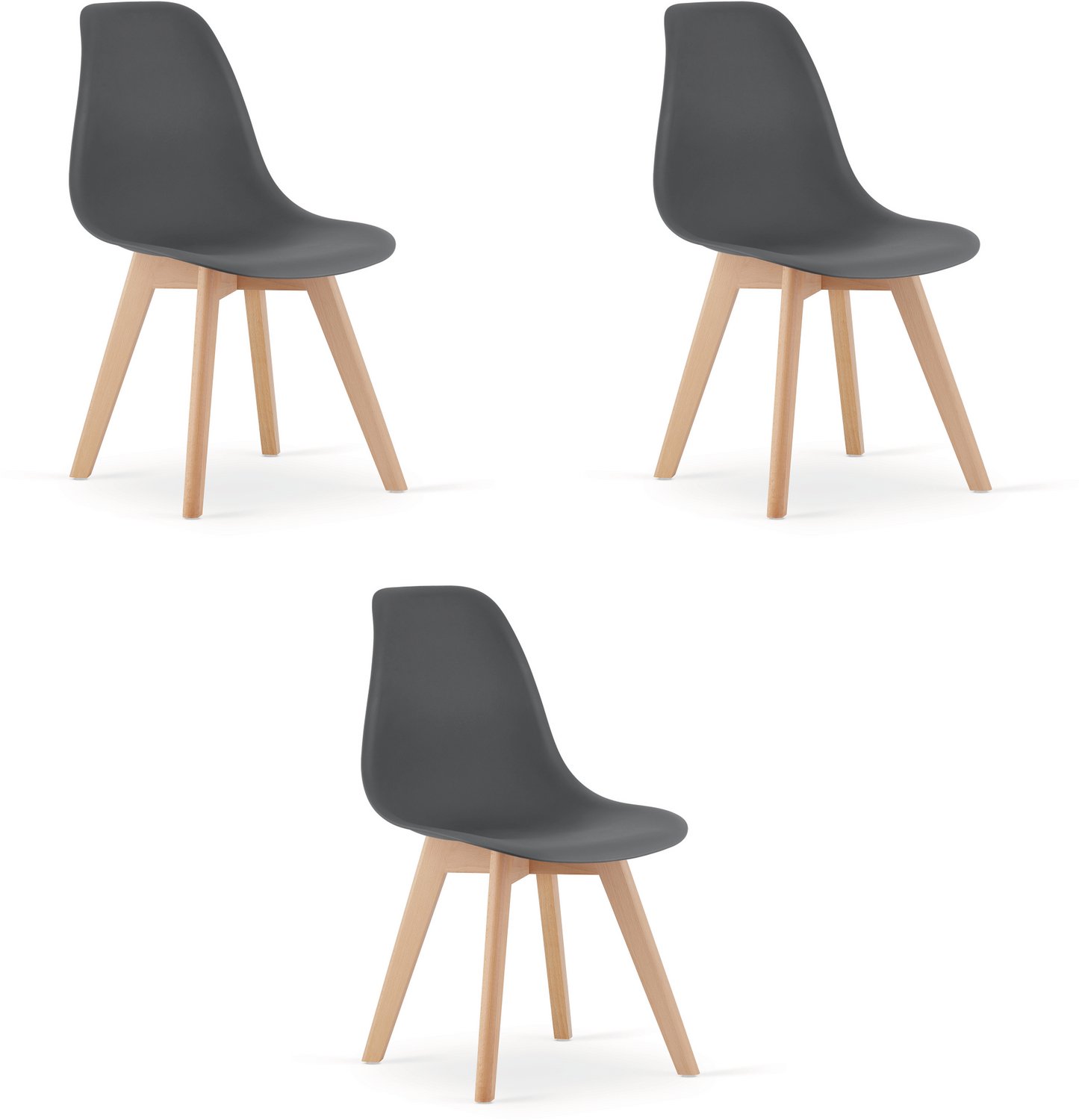 LEOBERT KITO Eetkamerstoelen – Set van 3 – Donkergrijs Kunststof – Naturelkleurige Kunststof Poten – Moderne Kuipstoel – Modern Design – Voor Eettafel, Keuken en Eetkamer