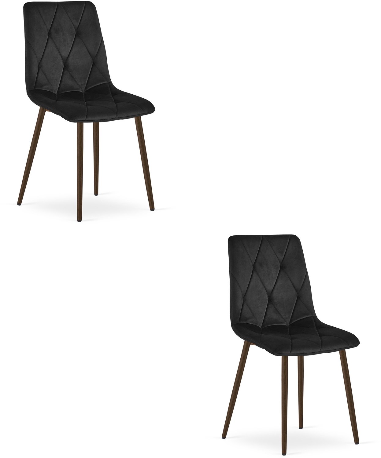 LEOBERT LIBRA Eetkamerstoelen – Set van 2 – Zwart Velvet – Walnootkleurige Houten Poten – Comfortabele Gestoffeerde Zitting – Modern Design – Velvet Stoel voor Woonkamer, Keuken en Eetkamer – Max. 110 kg per Stoel