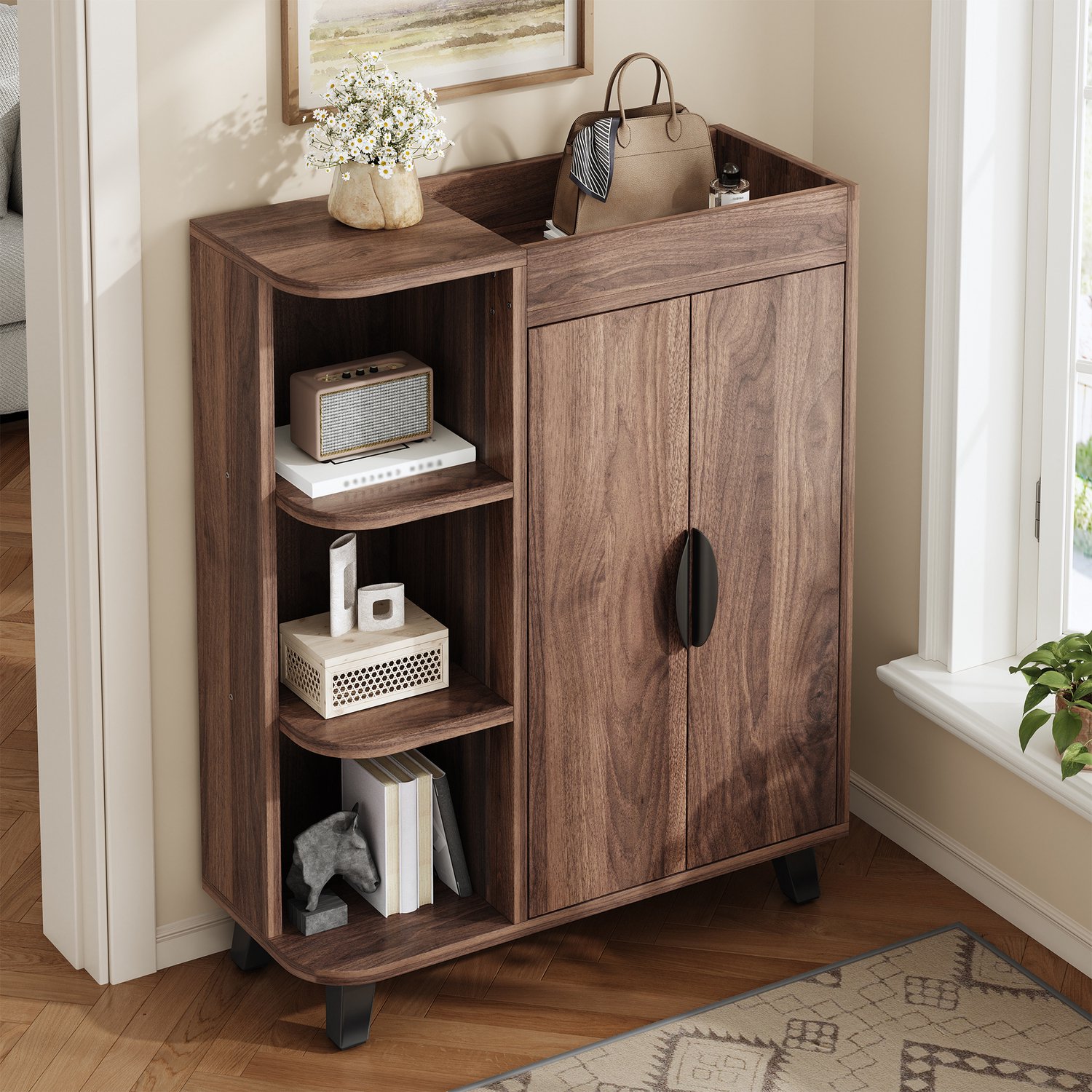 CHICFURN Schoenenkast - ruimtebesparend - staand - Walnoot