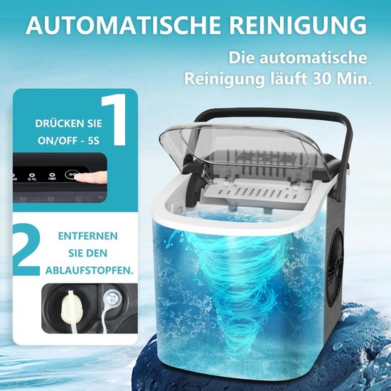 Heidat ijsblokjesmachine - Compact en stil - Zelfreinigend - 9 IJsblokjes in 6-12 Min – 12 kg per 24 uur - 2 Formaten ijsblokjes - Zilver — afbeelding 2