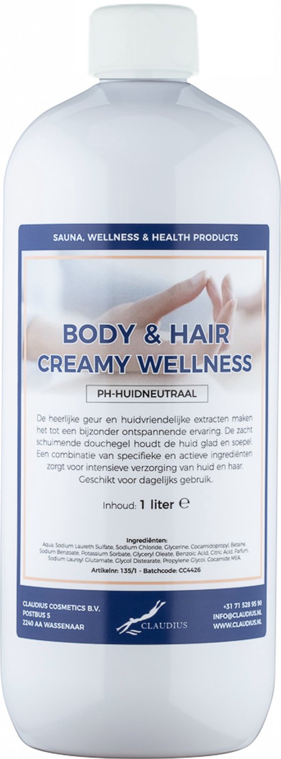 Claudius Body & Hair Creamy Wellness - 1 liter met dop - showergel - navulling - voordeelverpakking
