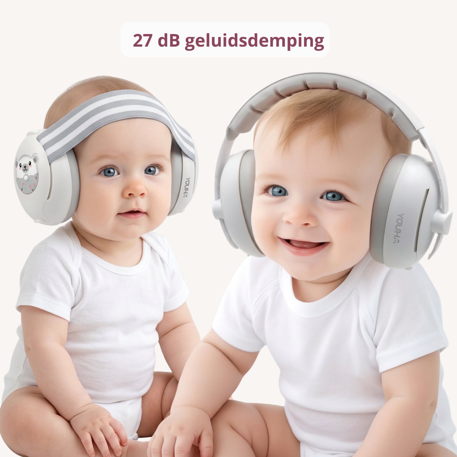 Youha Gehoorbescherming voor Baby's en Peuters - 2-in-1 Gehoorbeschermingsset - Geschikt van 0 tot 4 Jaar - Anti-Slip en Klitterband - Beige – foto 4