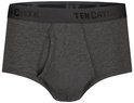 Donkergrijze herenslip van Ten Cate met gulp en zwarte elastische tailleband met Ten Cate logo.