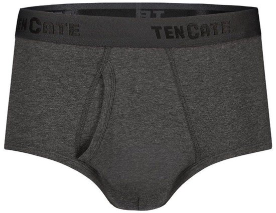 Donkergrijze herenslip van Ten Cate met gulp en zwarte elastische tailleband met Ten Cate logo.