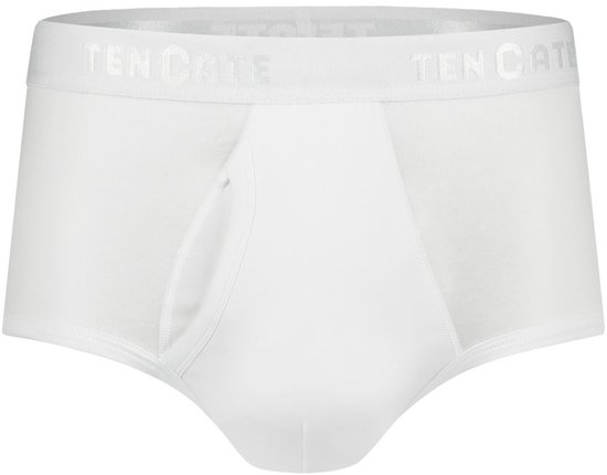 Witte Ten Cate slip van stretchkatoen met functionele gulp en witte elastische tailleband met Ten Cate logo.