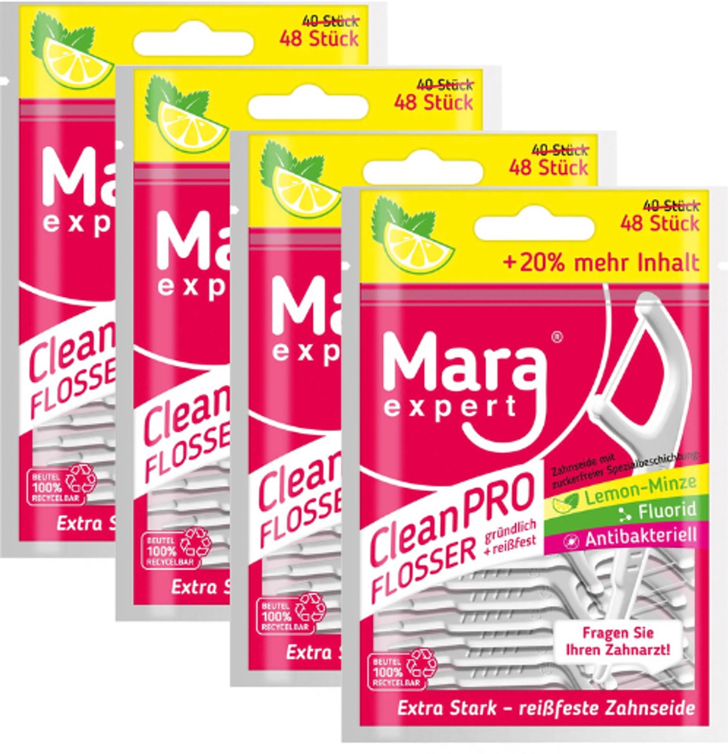 Mara Expert Floss Pick - Tandzijde & Tandenstoker - 4 x 48 stuks - Voordeelverpakking
