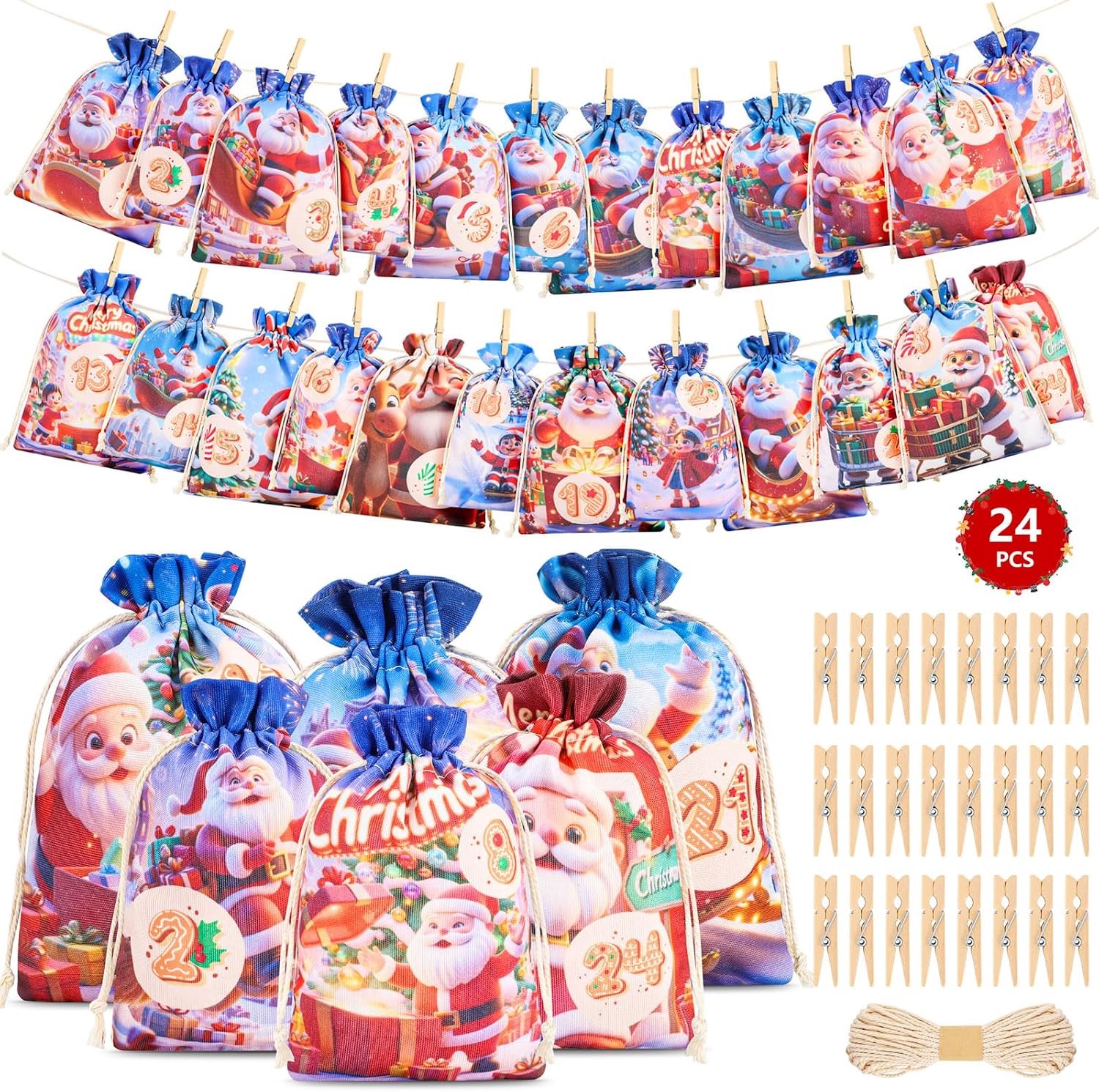 Adventskalender om te vullen 13x18 cm - herbruikbare zakjes - DIY kerstkalender - leuk voor kinderen - ServiceTopper