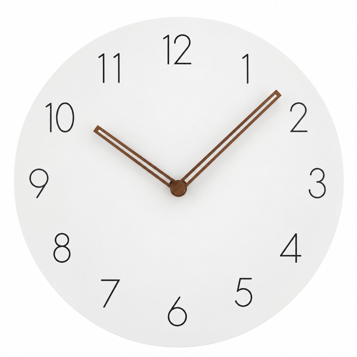 MAINIUS®- Wandklok 30,5 cm – Stil Uurwerk – Scandinavisch Design – Witte Klok met Houten Wijzers – Minimalistisch en Modern