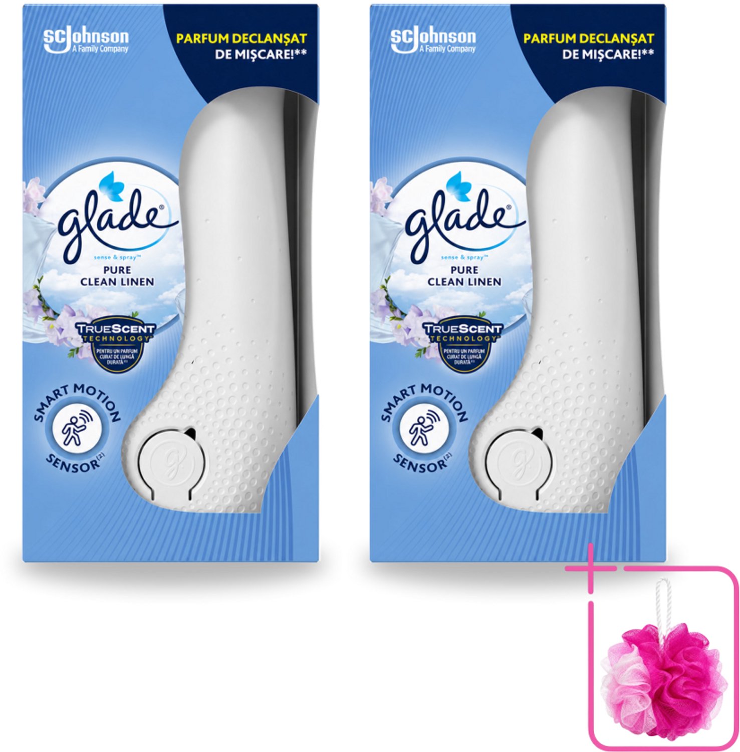 2 x Glade - Houder Sense & Spray - Pure Clean Linen - 18 ml - Bulkverpakking - Geurverspreiding - Douchemop - Luchtverfrisser