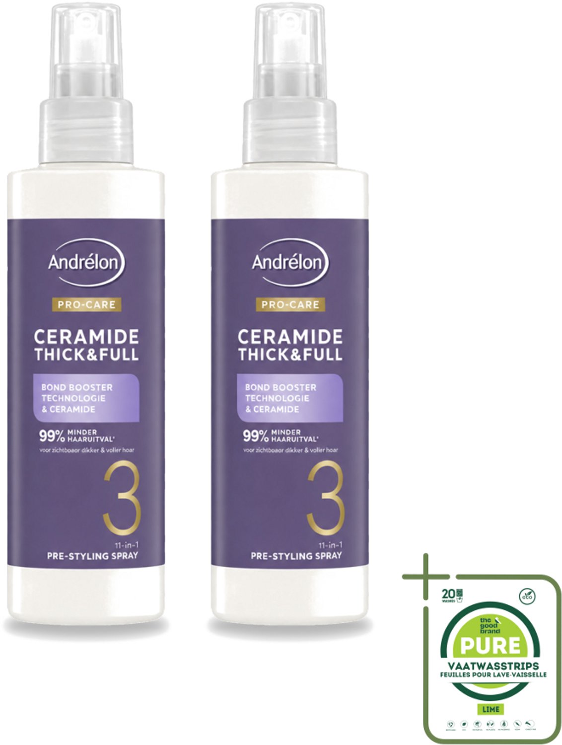 2 x Andrélon – Leave-In Spray – Pro Care Ceramide Thick & Full – 200 ml - Grootverpakking - Vaatwasstrips - Haarkleur - Haartype - Haarspanning - Haarspanning - Haartype