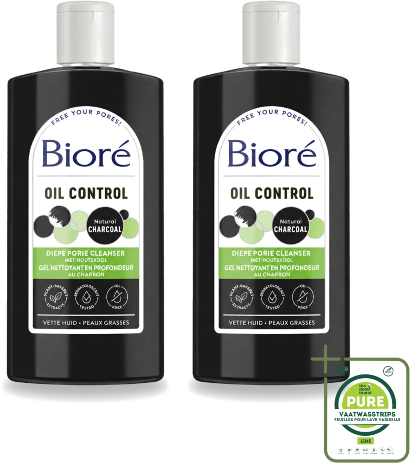 2 x Bioré – Houtskool Reinigingsgel – Gezichtsreiniger – 200 ml - Grootverpakking - Vaatwasstrips - Gezichtsreiniger - Houtskool - Diepe Reiniging - Vet Huid - Gecombineerde Huid