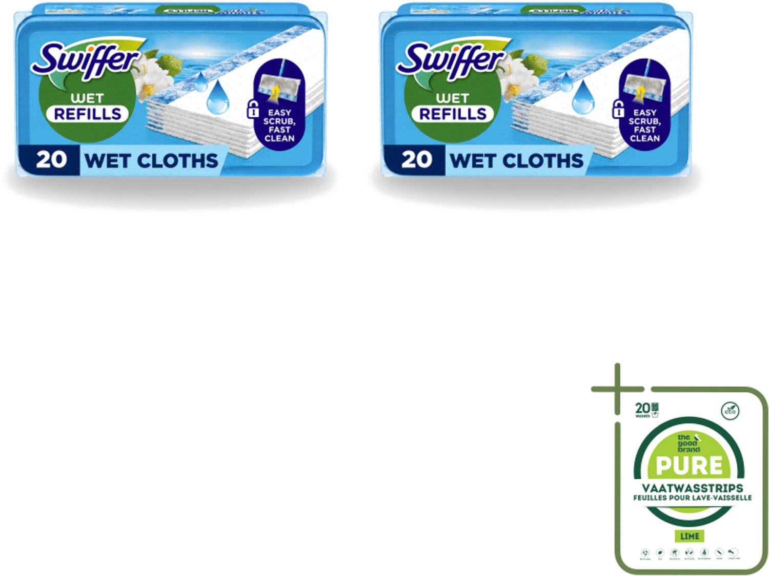 2 x Swiffer - Vloerdoekjes – Morning Fresh – 20 doekjes - Grootverpakking - Vaatwasstrips - Vloerdoekjes Navullingen - Schoonmaken Vloer - Vuil Oplossen - Schrobdoekjes - Frisse Geur