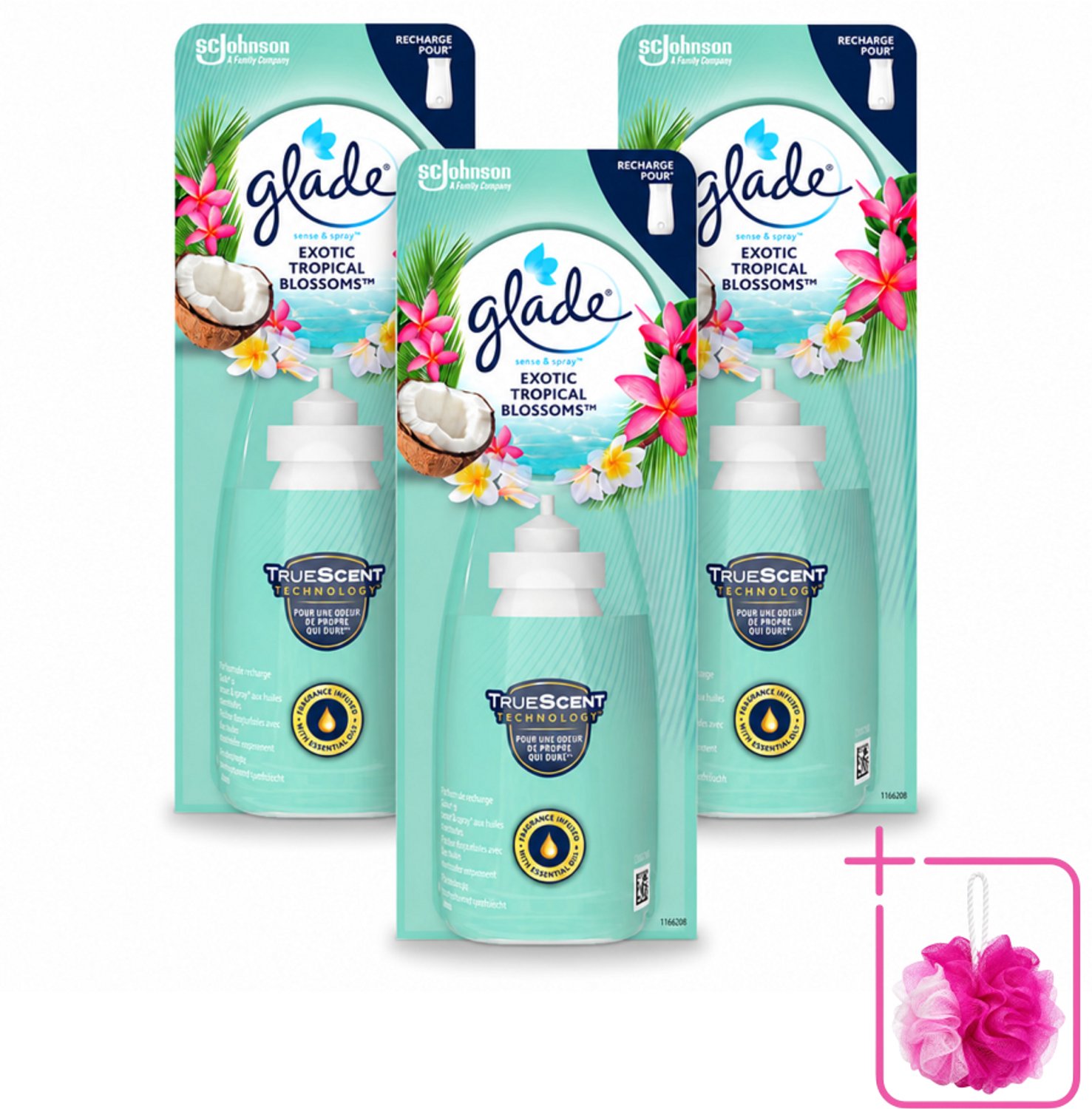 3 x Glade – Sense & Spray Navulling – Exotic Tropical Blossoms – 18 ml - Bulkverpakking - Tropische geur - Douchemop - Bewegingssensor