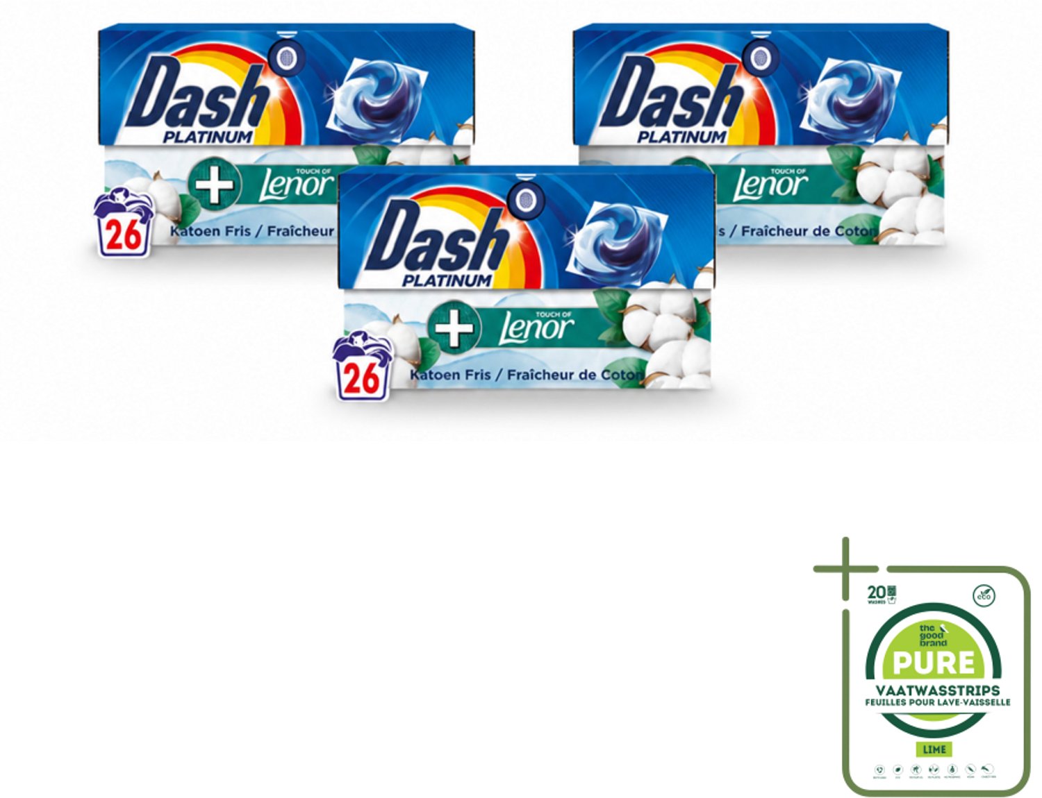 3 x Dash – Wasmiddelcapsules – 4in1 Pods Katoen Fris – 26 capsules - Grootverpakking - Vaatwasstrips - Wasmiddel - Wascapsules - Katoengeur - Reiniging - Vlekverwijdering