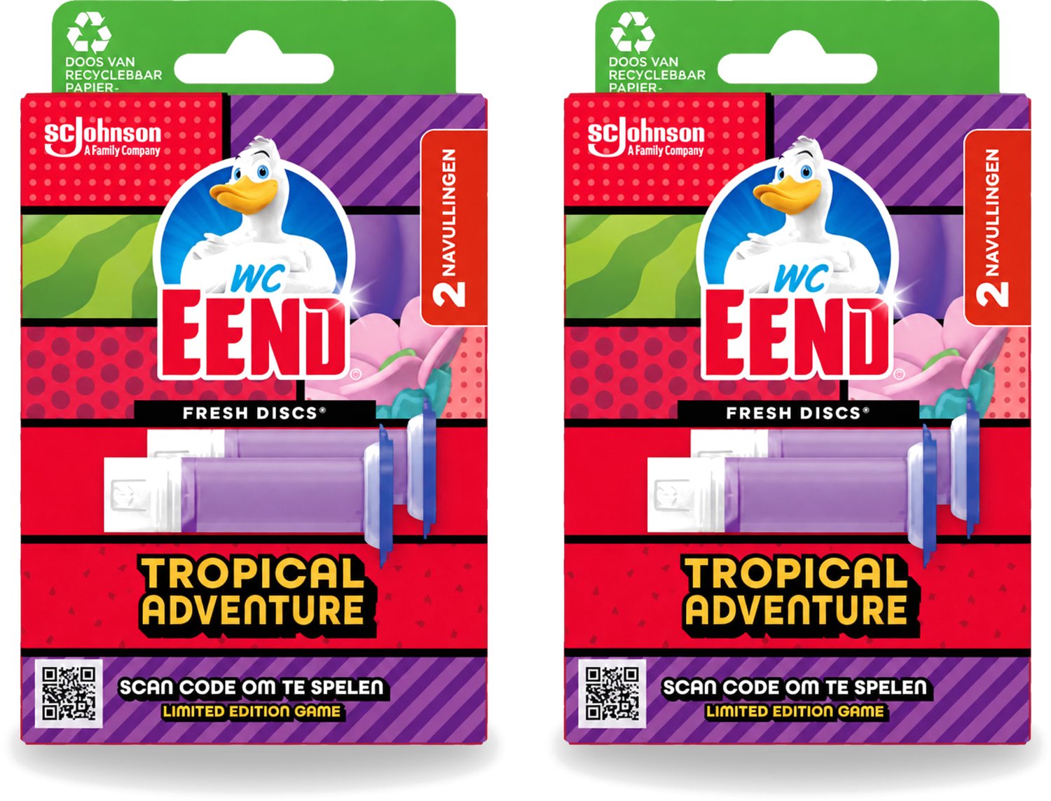 2 x WC Eend – Fresh Discs – Duo Navulling – Tropical Adventure – 72 ml - Voordeelverpakking - 2 stuks