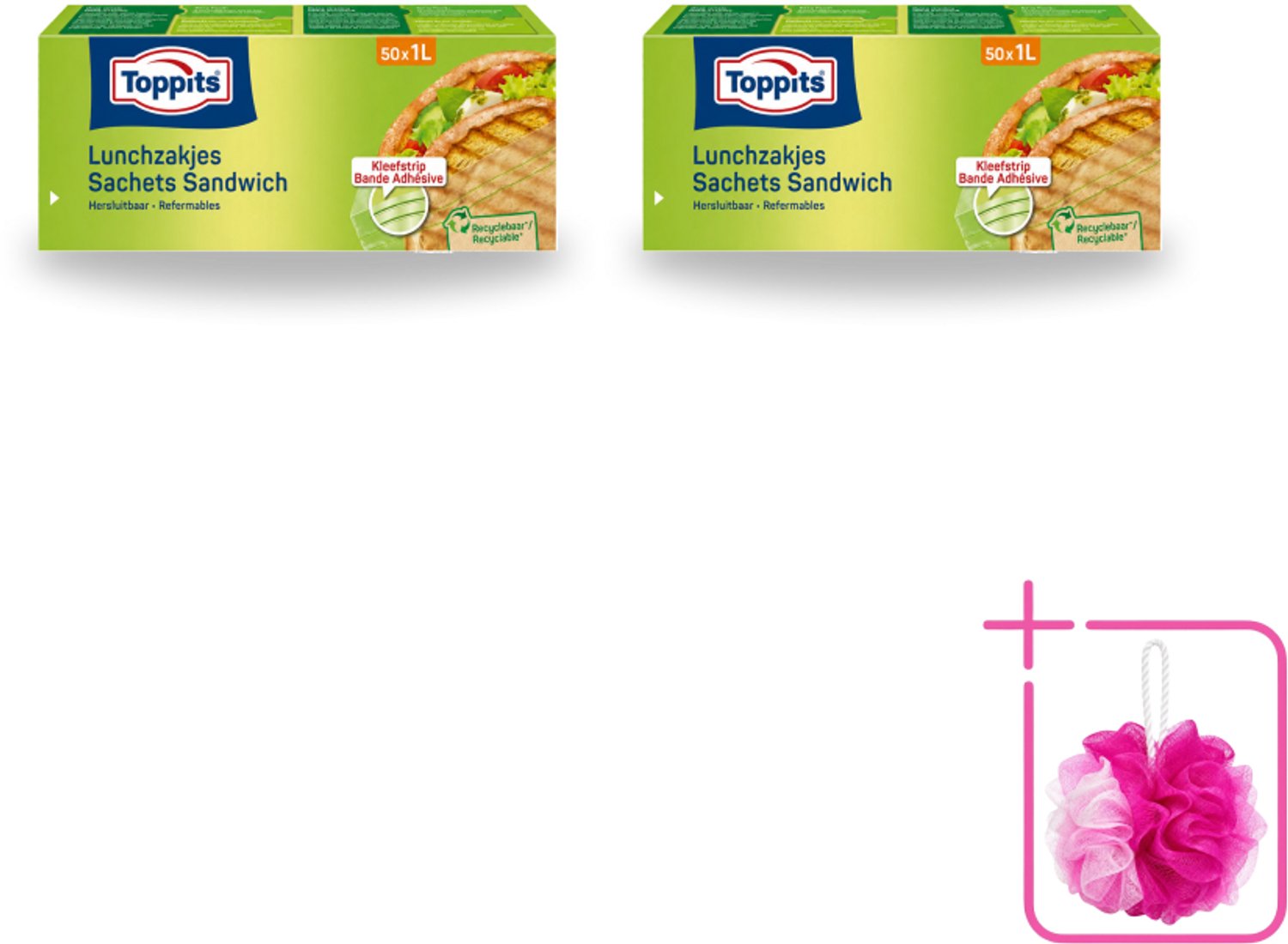 2 x Toppits – Lunchzakjes – Hersluitbaar – 1 Liter – 50 Zakjes - Bulkverpakking - Sandwichzakjes - Douchemop - Lunchzakjes