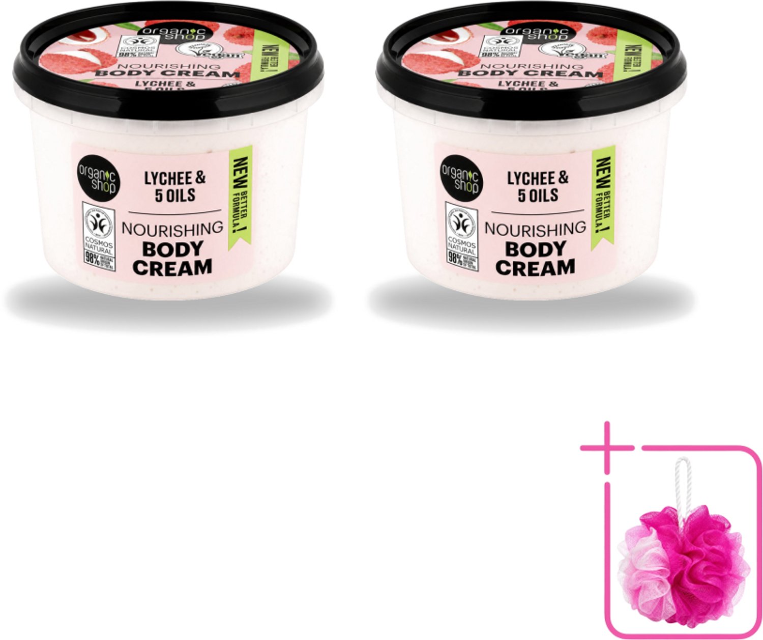 2 x Organic Shop - Nourishing Body Cream Lychee - Hydraterend en Voedend - 250 ml - Bulkverpakking - Hydratatie - Douchemop - Voeding