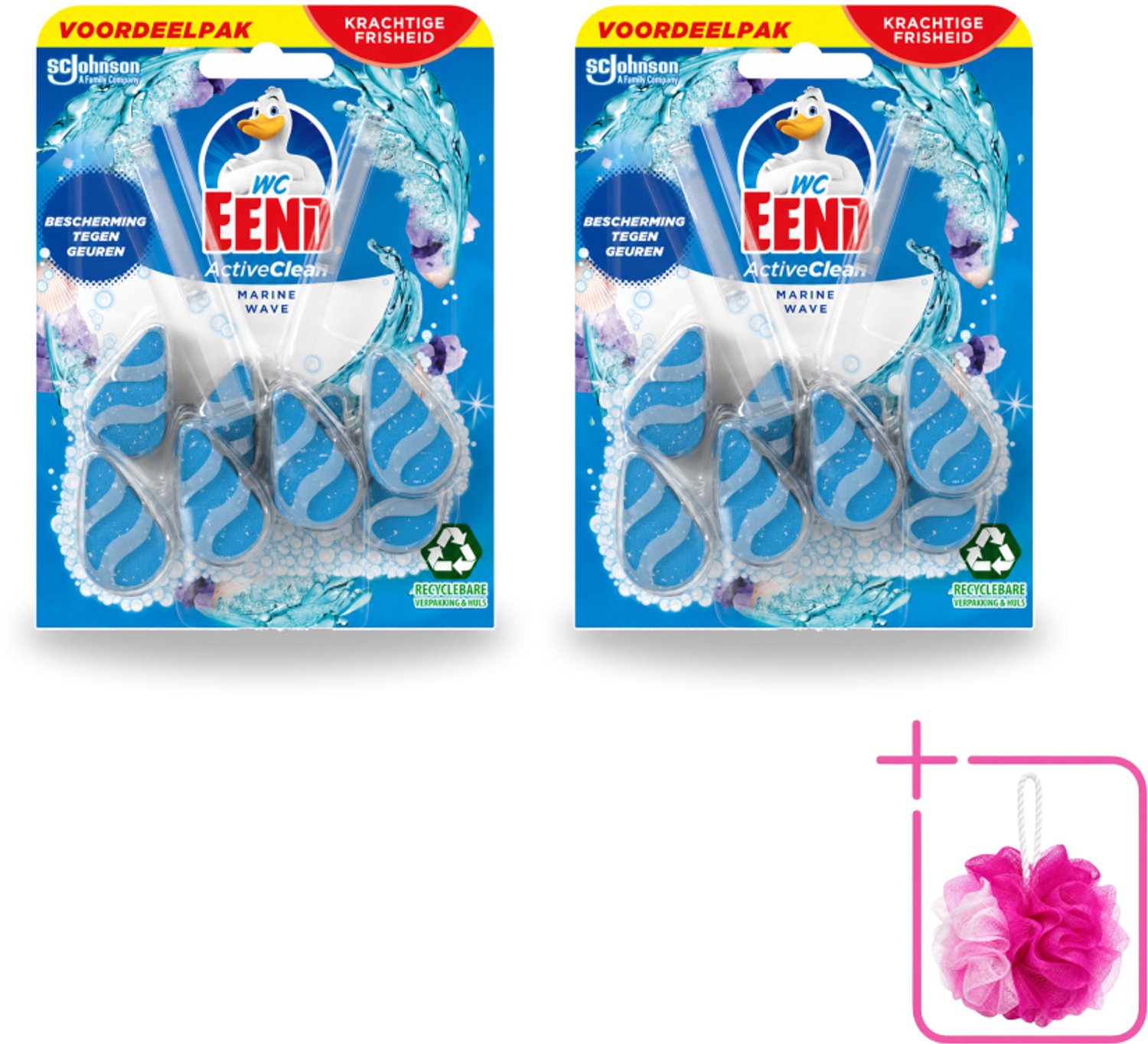 2 x WC Eend - Active Clean Marine - Toiletblok Duopack - Meer Schuim & Frisheid - 2 Toiletblokken - Bulkverpakking - Toiletblok - Douchemop - Reiniging toilet
