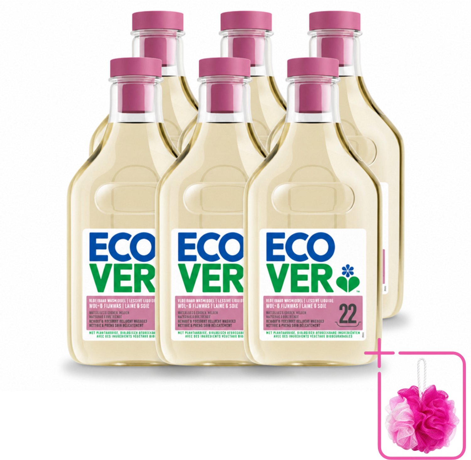 6 x Ecover - Vloeibaar wasmiddel - Wol & Fijnwas - 1 liter - 22 wasbeurten - Bulkverpakking - Zachte wasmiddelen - Douchemop - Wol wasmiddel