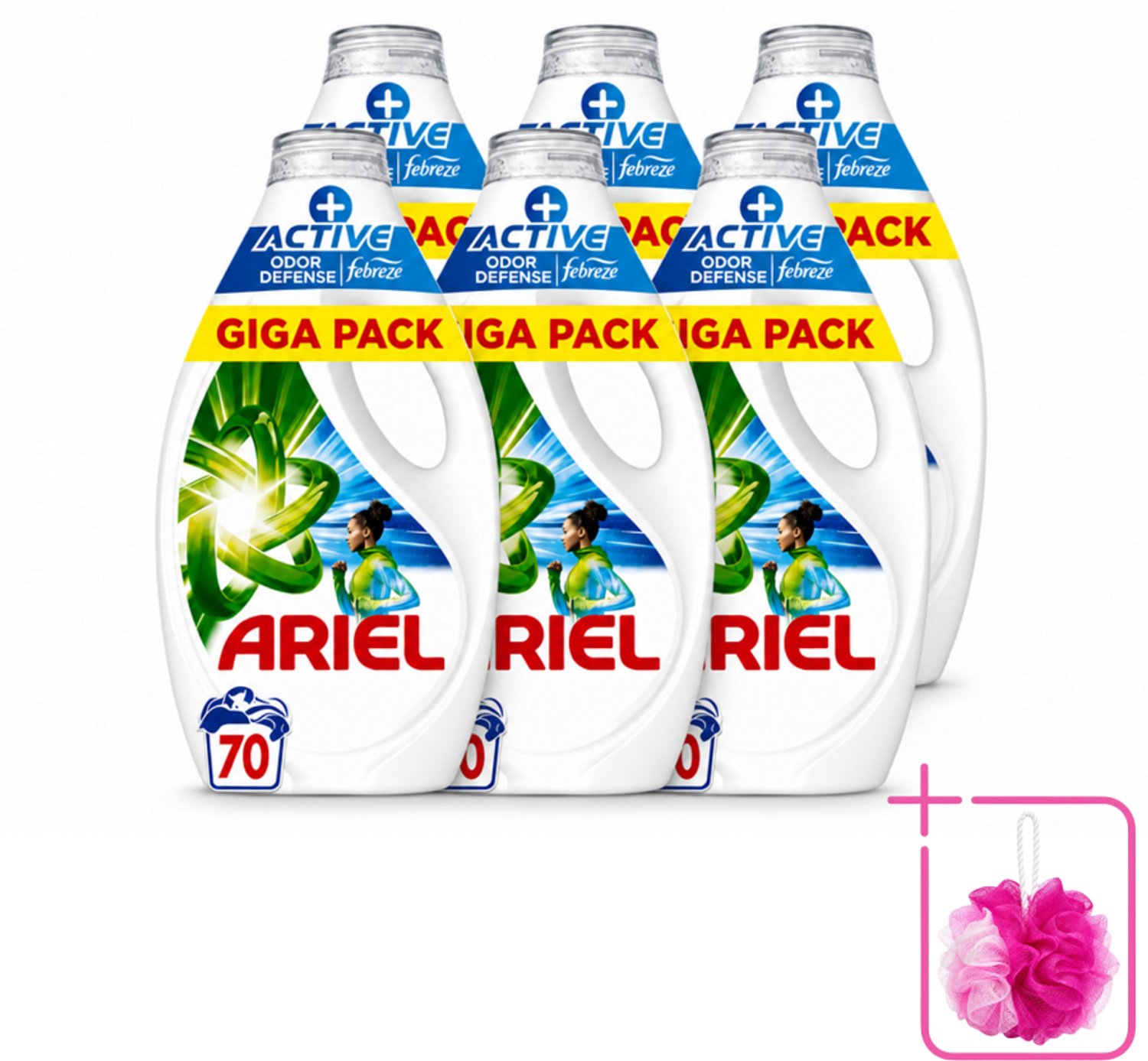 6 x Ariel - Vloeibaar Wasmiddel - +Actieve Odor Defense - 70 Wasbeurten - 3,15 liter - Bulkverpakking - Vloeibaar wasmiddel - Douchemop - Geurbestrijding